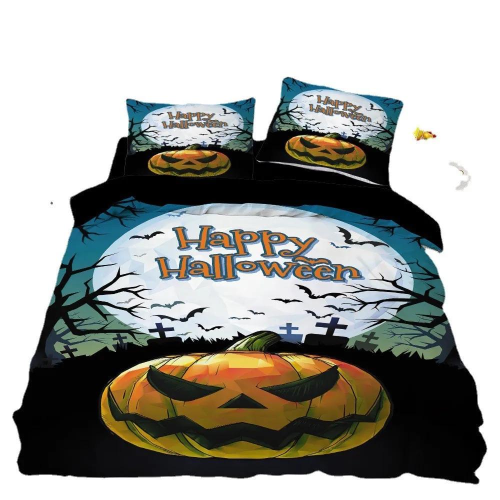 Fröhliches Halloween Baum Kürbis Bettwäsche Set King Size Horror Thema Queen Bettdeckenbezug Gothic Gruselig Bettbezug Für Kinder Erwachsene