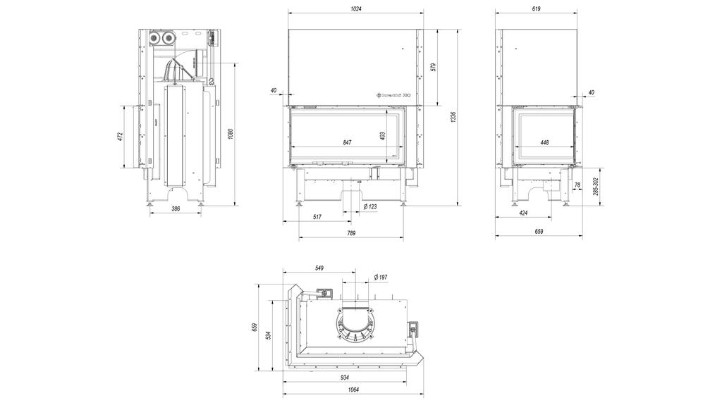 Steel Fireplace KRATKI NADIA Left 14 kW Ø 200 Lift-up Self Closing Door