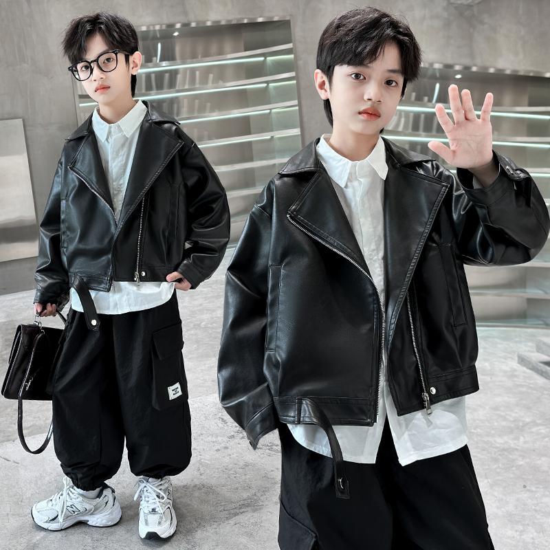 Children's Clothing, Boys' Spring Clothing, Leather Jacket, 2026 New Spring and Autumn Style Jacket, Mid Size Boys' Spring Clothing Trend