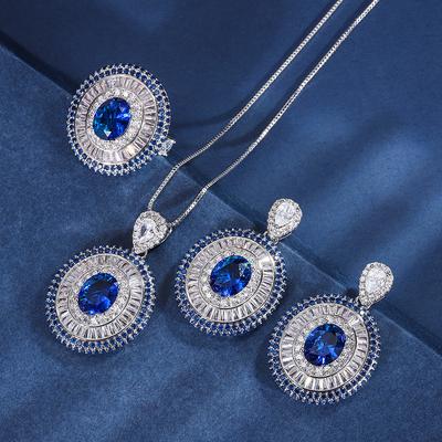 Jewelry Copper Gold-Plated Simulation Color Treasure Royal Sapphire Shine Diamond-Encrusted Ladies Pendant Set 8 * 10