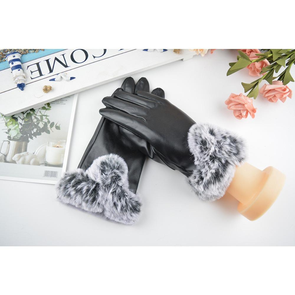 

Женские перчатки с большим ворсом, V-образные, с сенсорным экраном, теплые флисовые, зимние перчатки для верховой езды из шанглиновой кожи one size fits all чёрный