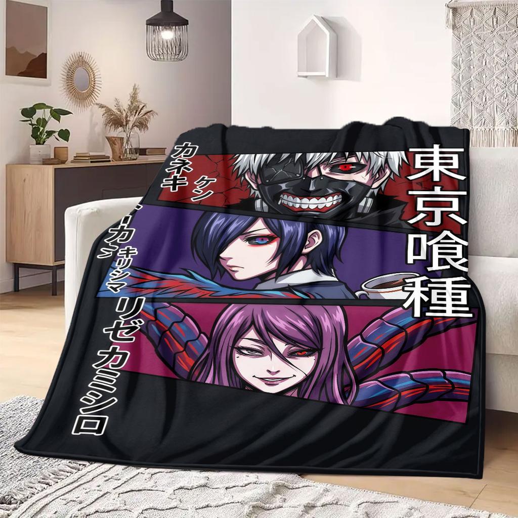 Tokyo Ghoul Vibrant 2D Print Flannel Blanket, Soft Cartoon Bedding for Sofa Bed, Outdoor Picnic Throw Mat_LIAN