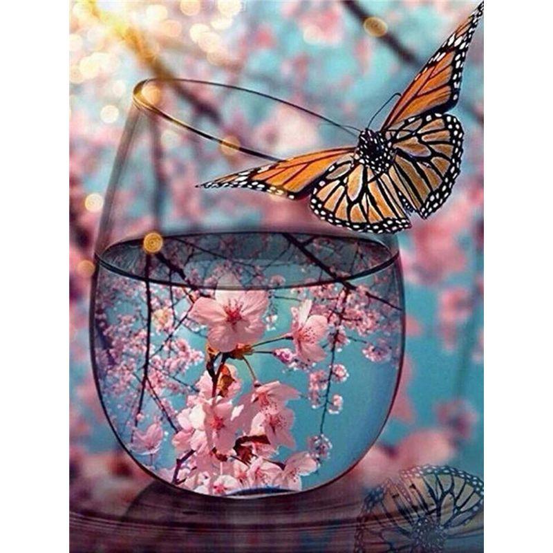 5D Diy Diamond Painting Full Round Glass Water Cup Scenery Diamond Embroidery Cross Stitch Mosaic Home Landscape Wall