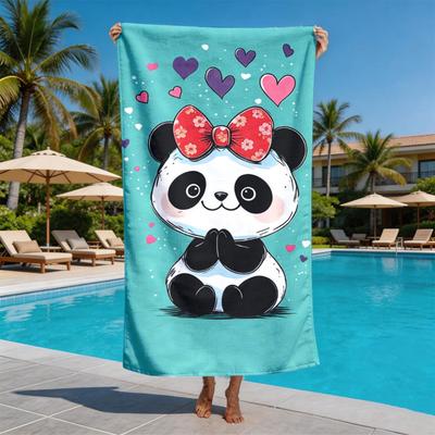 Cute-style Bow Tie Panda Polyester Microfiber Beach Towel Is Highly Absorbent, Suitable for Swimming and Beach Outings