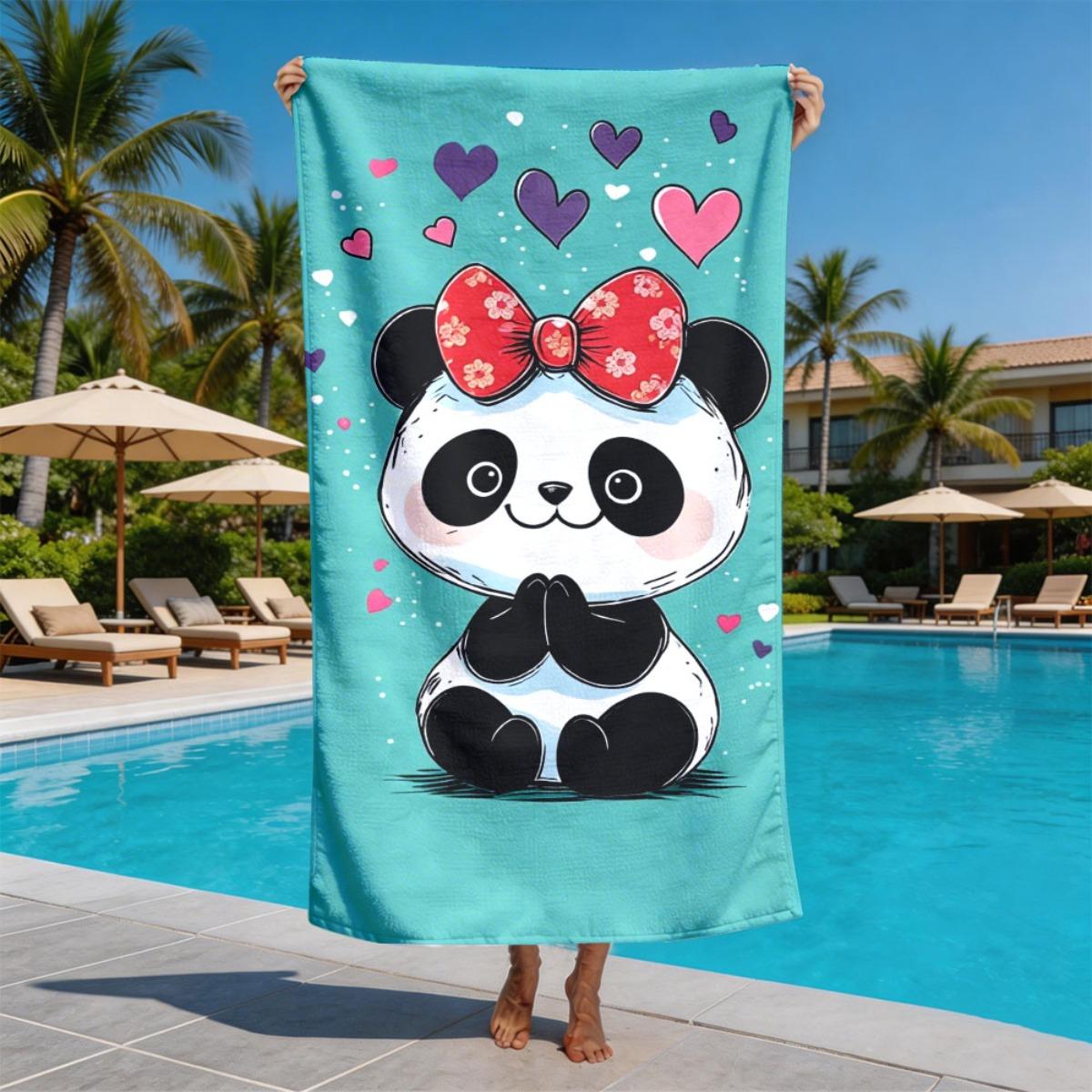 

Cute-style bow tie panda polyester microfiber beach towel is highly absorbent, suitable for swimming and beach outings W30*H60(CM)