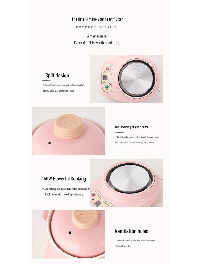 Smart Electric Ceramic Stew Pot: Automatic, Multi-Functional for Porridge, Soup, and Stew with Detachable Health Preservation