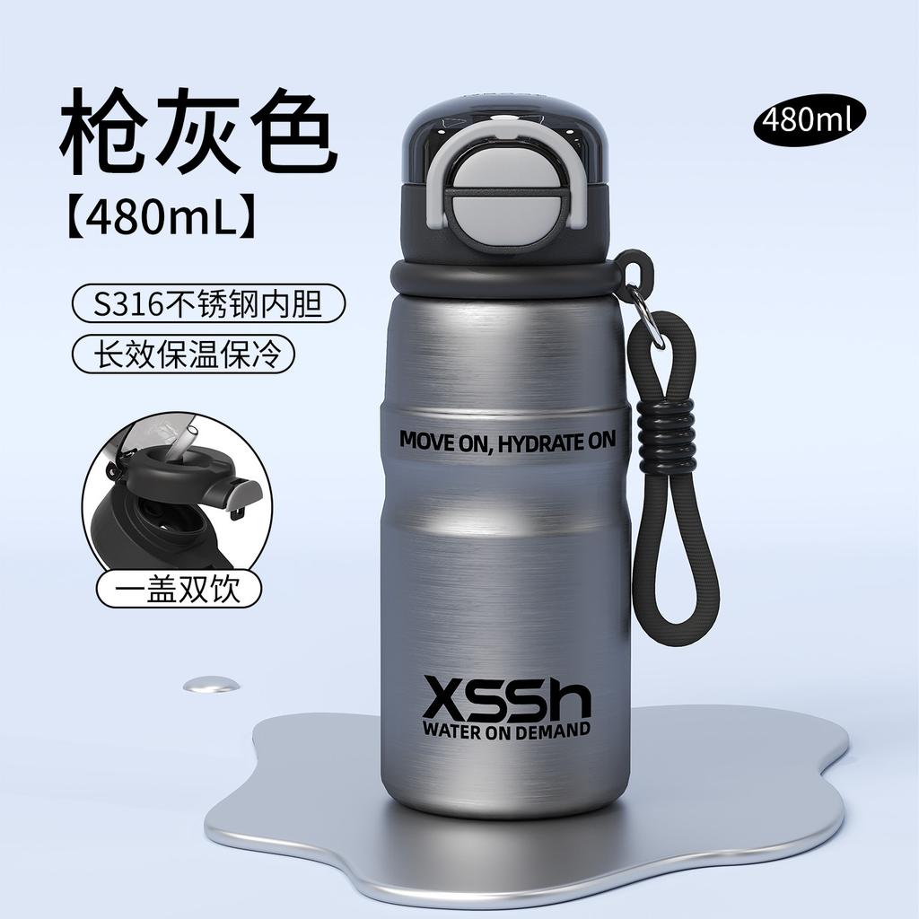 Water bottle Stainless steel double drink thermos cup Outdoor large-capacity sports water cup with lock and leak-proof
