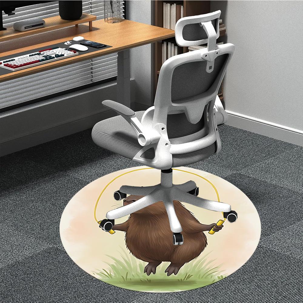 1pc Jumping Capybara Office Round Rug, Non-slip, Soft and Durable Office Rug for Interior Decoration, Perfect for Office,Decoration Yy260204059