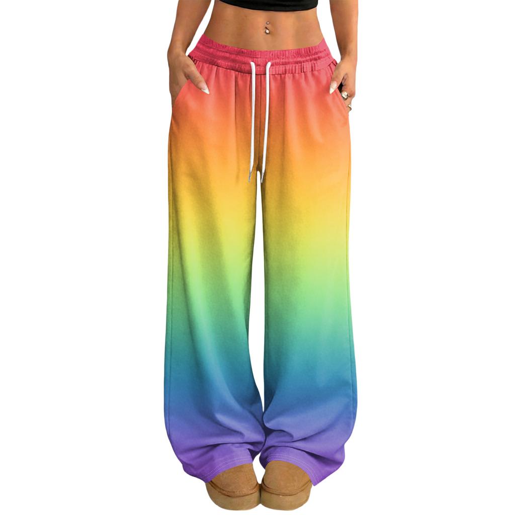 Damskie spodnie z szerokimi nogawkami, w swobodnym i modnym wzornictwie, z elastyczną talią