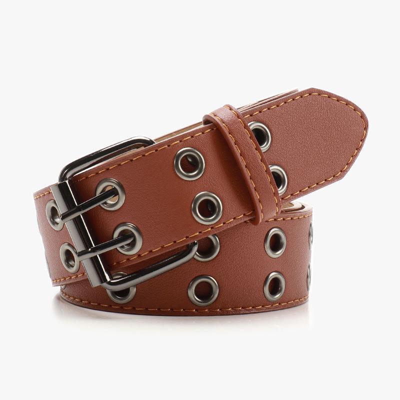 Unisex Punk Style Double Eyelet Waist Belt – Adjustable Versatile Accessory for Jeans & Dresses