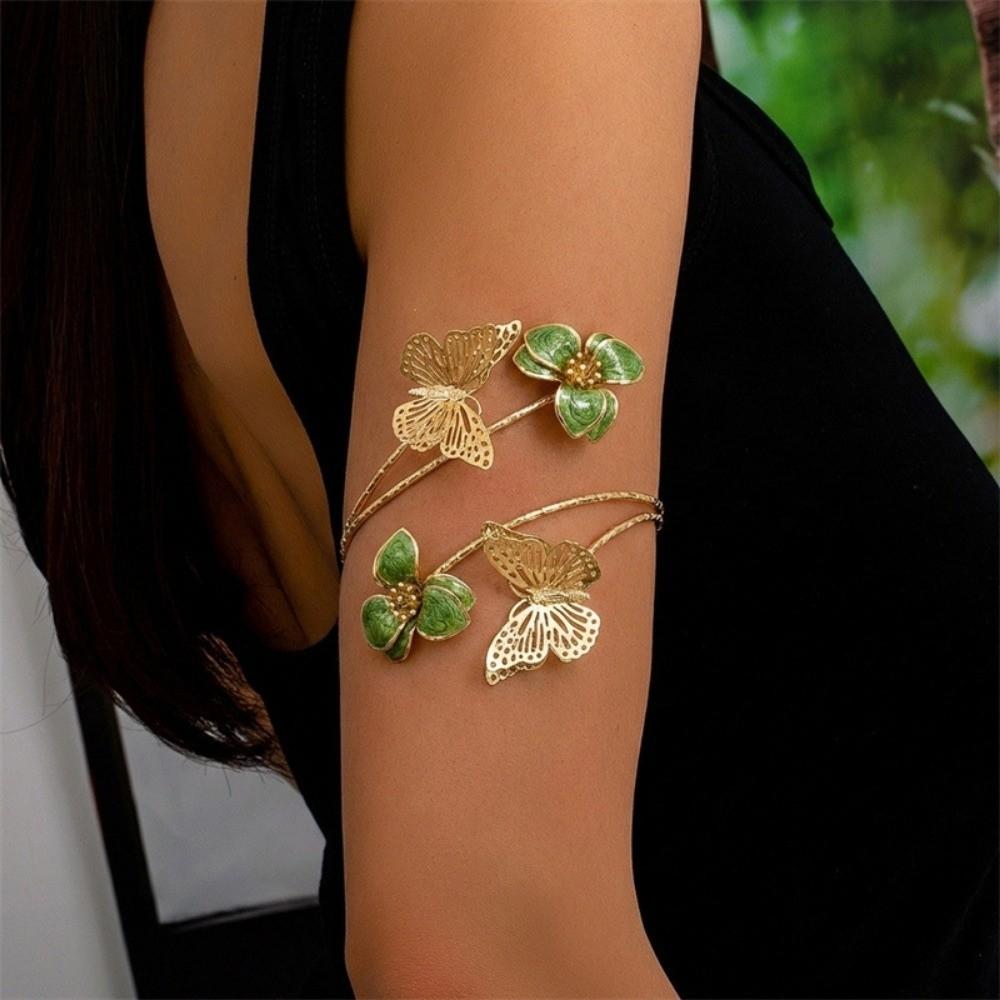 Weißer Schmetterlingsblumen-Armreif Goldfarbene Blumenmanschette Armring Vintage Spiral-Armband Geschenke