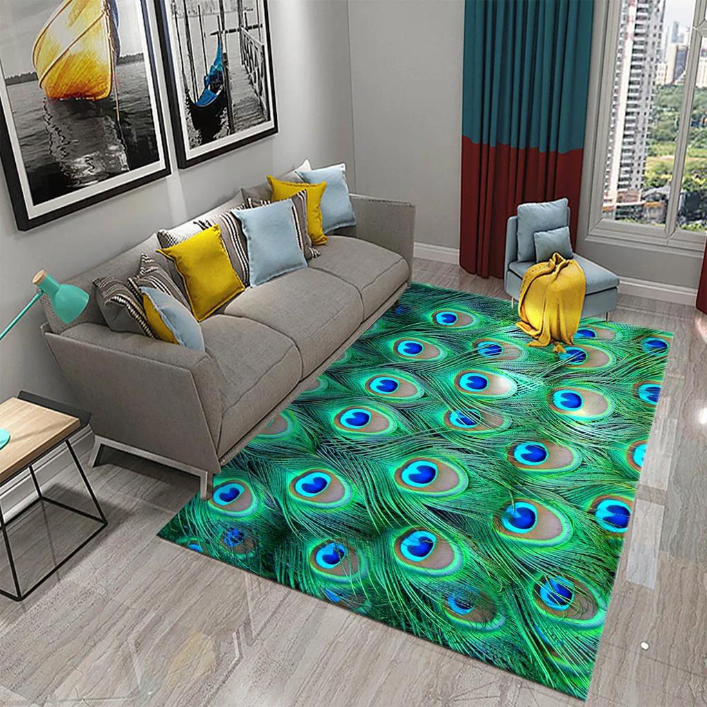 3D Peacock Carpet for Living Room Bathroom Home Decor Sofa Table Rug Anti Slip Chair Cushion Lounge Mat Bedroom Balcony Area Mat