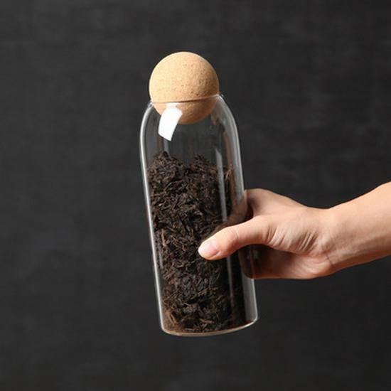 Transparent Borosilicate Glass Jar with Cork Stopper for Tea, Coffee, and Cereal Storage