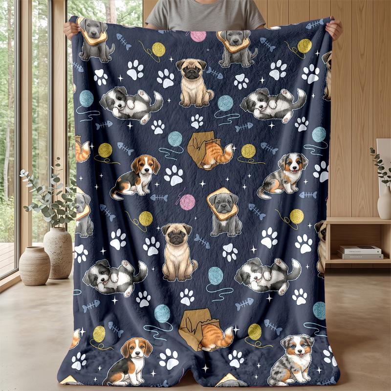 Pug Party In Paradise Theme Blanket Lightweight Warm Flannel Blanket Decorative Throw Blanket for Home Decoration