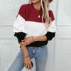 2024 Autumn And Winter European And American Round Neck Long Sleeved Casual Contrasting Pullover Sweater For Women