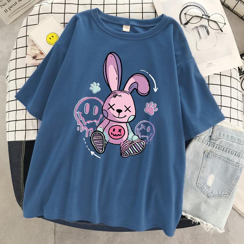 A Toy Rabbit Sitting On The Ground Women T Shirt Cool Fashion Short Sleeve Street Hip Hop Tee Clothes Sport Breathable T-Shirt