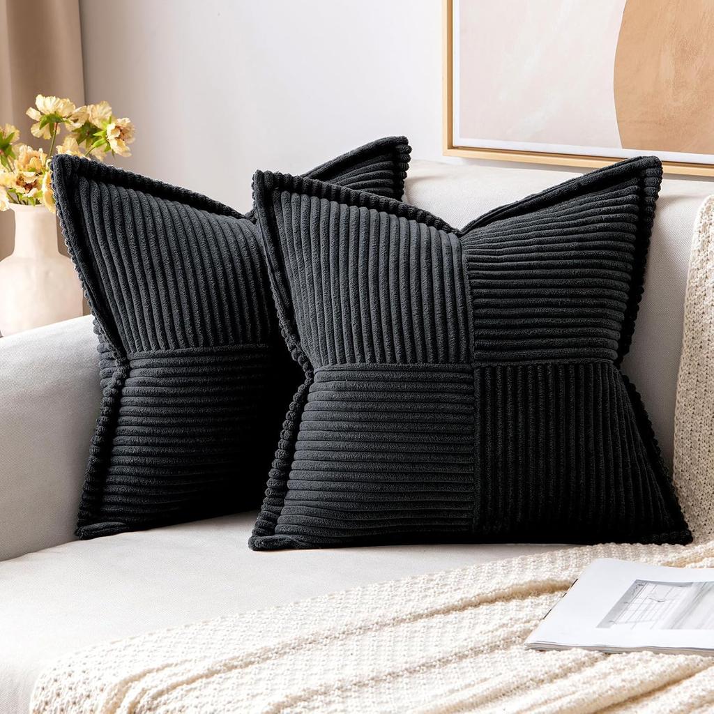 Herbst Rost Dekorative Kissenhülle für Sofa Bett Akzentkissenhülle Breitseitig Gestreift Patchwork Weiche Cord Kissenbezüge