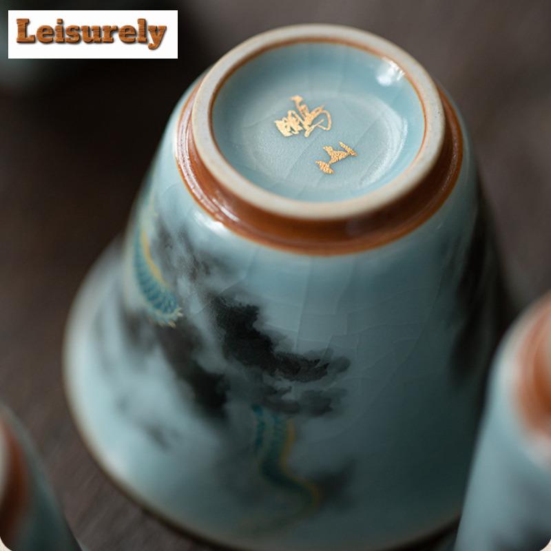 Ru Kiln Auspicious Dragon Teacup Aesthetic Tea Bowl Single Cups Tea-tasting Personal Cup Jianzhan Master Cups Chinese Tea Set