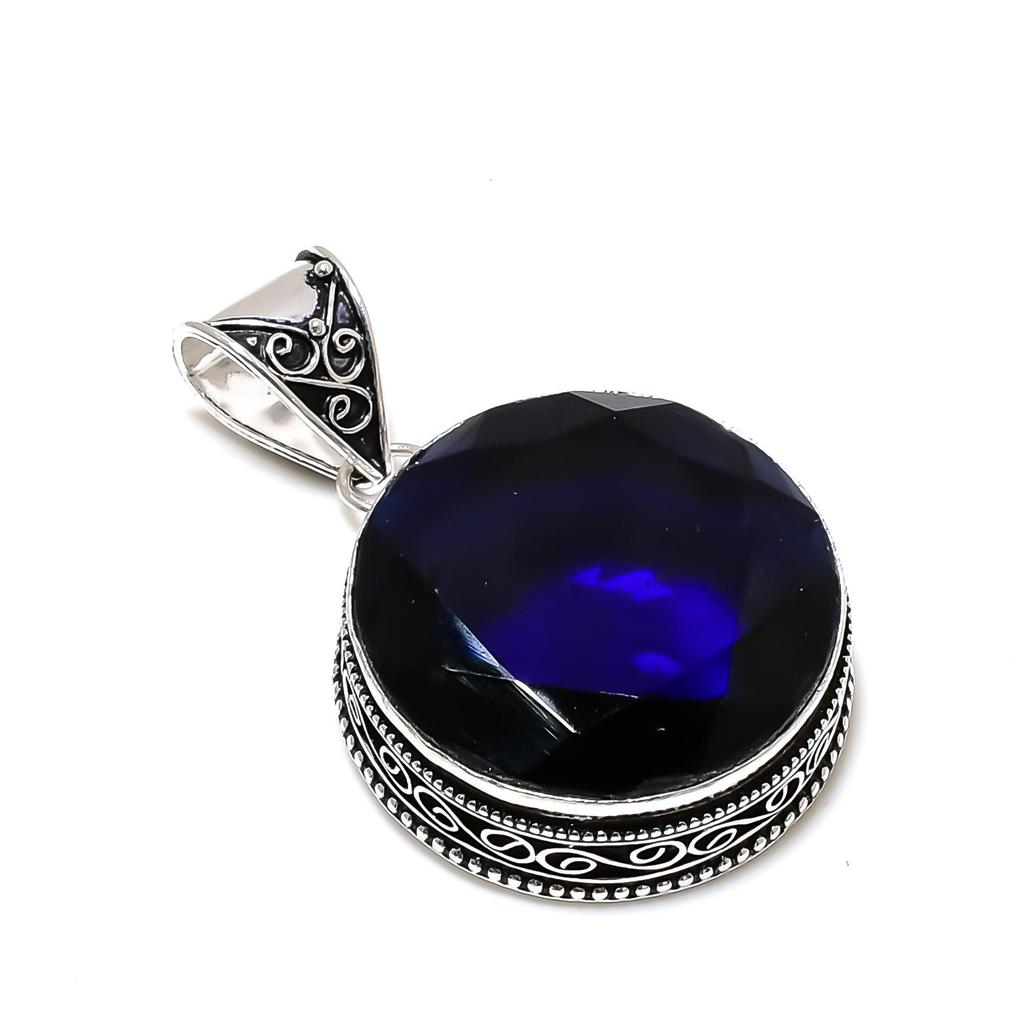Blue Sapphire Gemstone Silver Pendant In 925 Sterling Silver- Handmade Design, Everyday Wear Jewelry, Unique Blue Sapphire Pendant Mother's Day Gifts