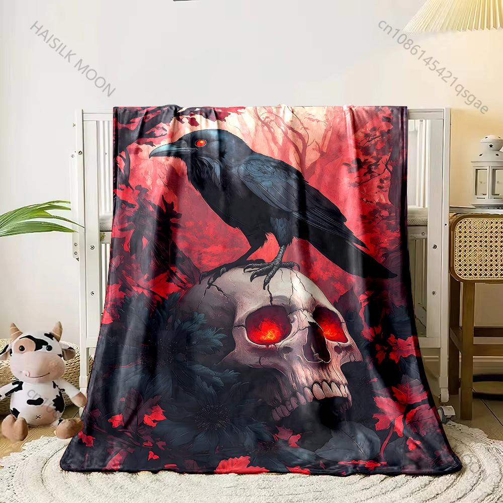 1PC Crow skull red forest Print Adult Children Warm Blankets Home Travel Car Soft and Comfortable Suitable for all seasons