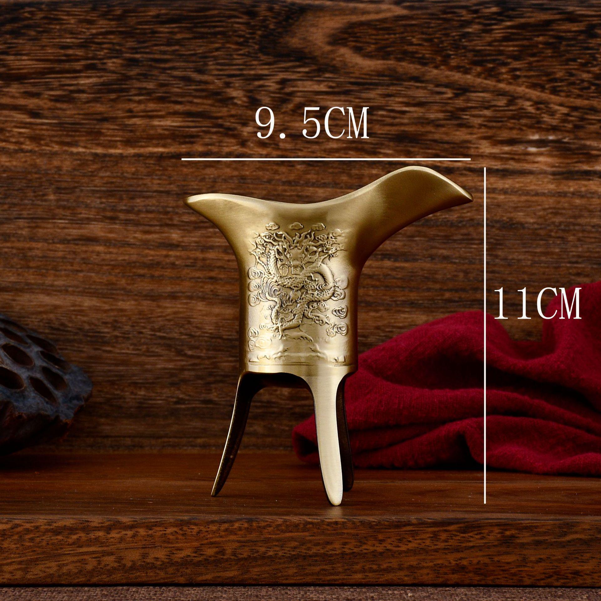 Brass Dragon & Phoenix Jue Cup Office Desktop Ornament