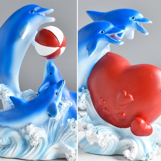 Dolphin Figurine Collectible Tabletop Resin Dolphin Statue Heart Dolphin Ornament Valentine's Day Gift for Women Wife Girlfriend