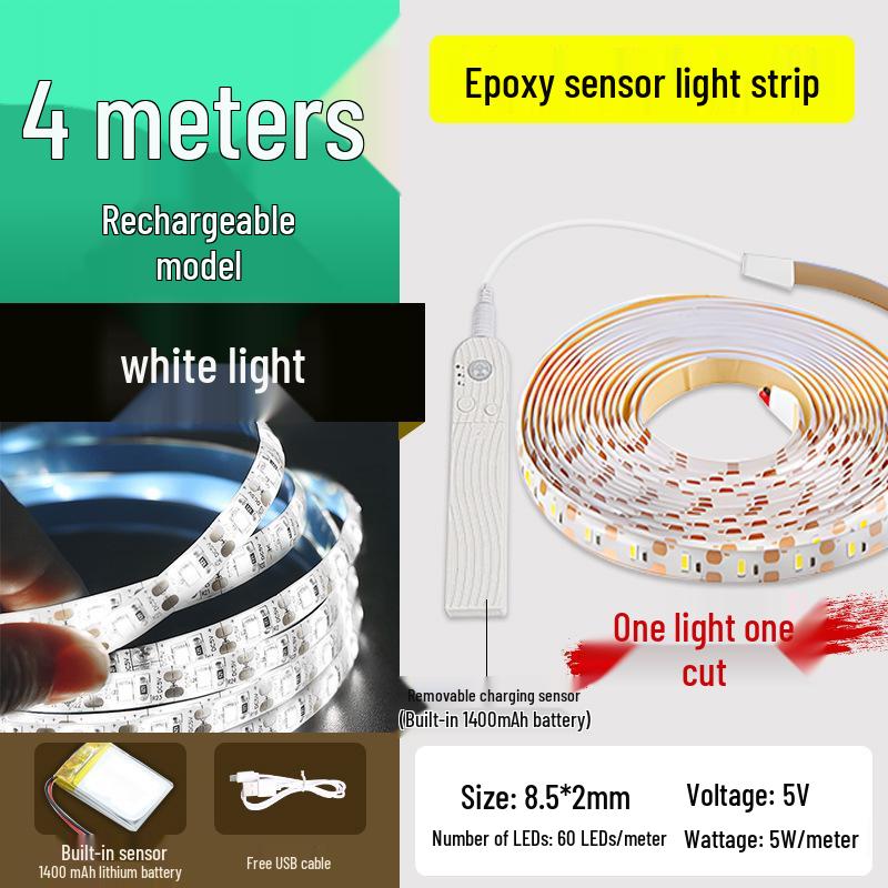 USB Rechargeable Motion Sensor LED Strip Light: Ultra-thin, Self-Adhesive, Wireless Night Lighting