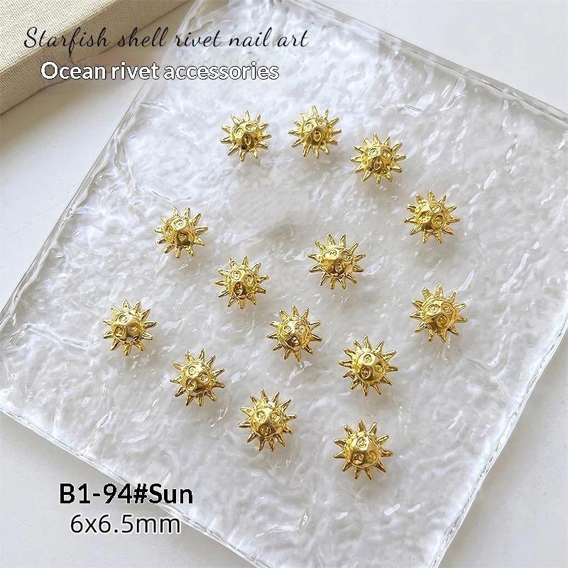 3D Mini Pure Gold Seahorse Shell Nail Charms Creative Copper Slice Conch Star Alloy Nail Art Decorations Diy Y2K Nails Supplies