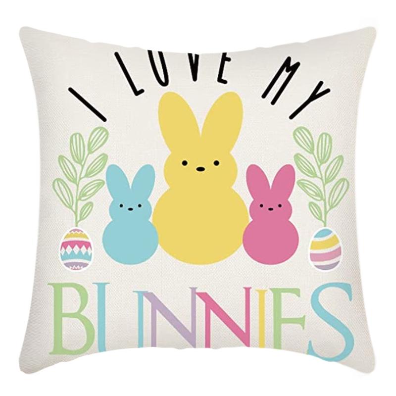 

New Easter Pillowcase Cute Rabbit Short Plush Linen Cushion Pillowcase 45x45cm