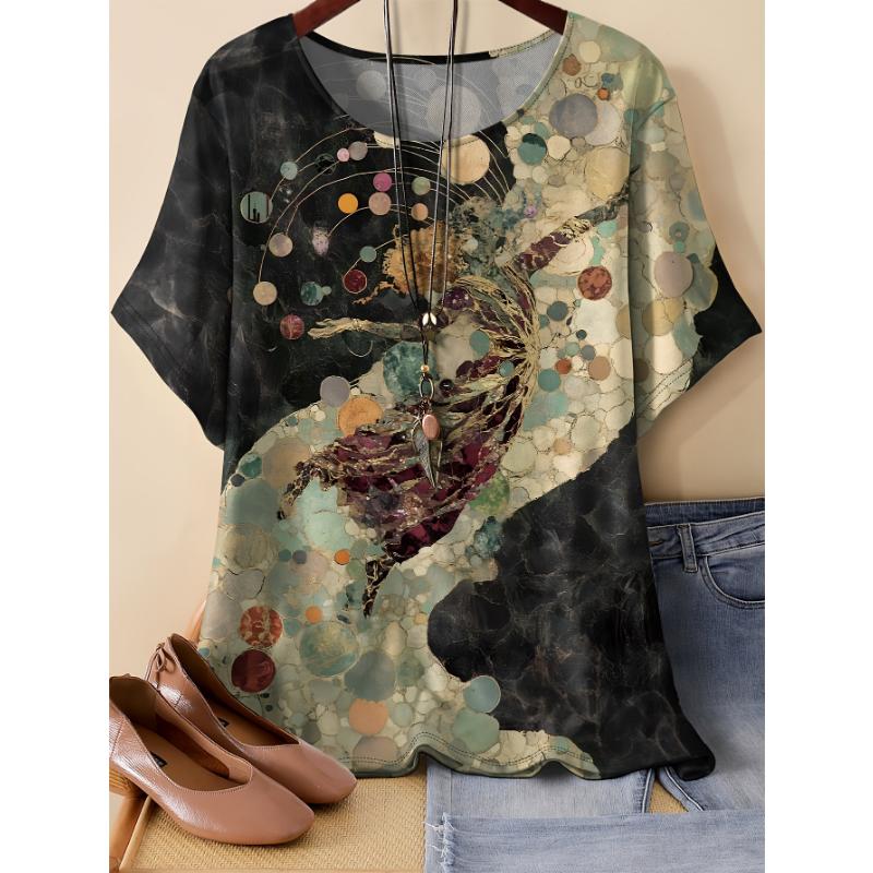 Fashion Women's Flower Short Sleeve Crew Neck T-Shirt 3D Flower Short Sleeve Crew Neck Short Sleeve