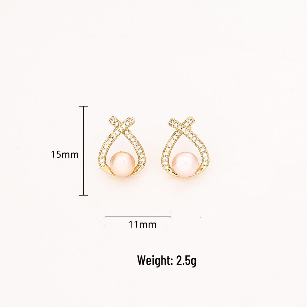 High-End Pearl & Zircon Cross Stud Earrings - Elegant, Fashionable & Versatile Jewelry