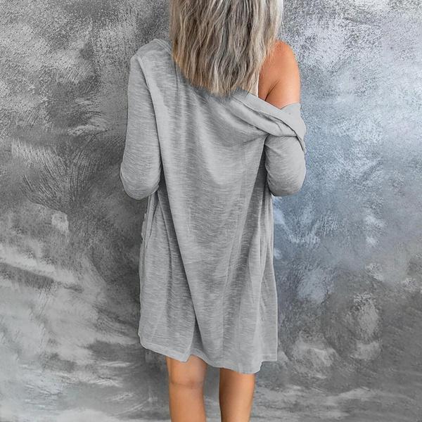 Moda damska Odzież na wiosnę i jesień Jednolity kolor, długi rękaw, otwarty sweter z przodu Casual Plus Size Płaszcz Damska luźna bluzka