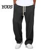 Soft Polyester Streetwear Men Waffle Baggy Trousers, Wide Leg Drawstring Waist Slacks, Loose Fit Relaxed Travel Pants Casual Sweatpants with
