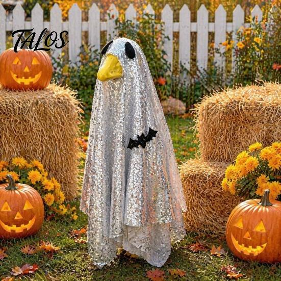 Halloween Decor for Lawn Goose Ghost Costume, Porch Outfit Outdoor Garden Statue Attire Decor, Spooky Holiday Clothing, Funny Yard Ornament