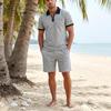 Mens Waffle Collared Polo Short Sleeve Shorts Casual Beach Vacation Set