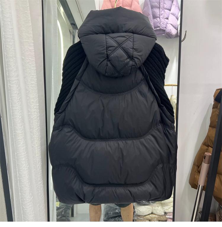 Women's Winter Knitted Duck Down Hooded Vest Sleeveless Warm Coat