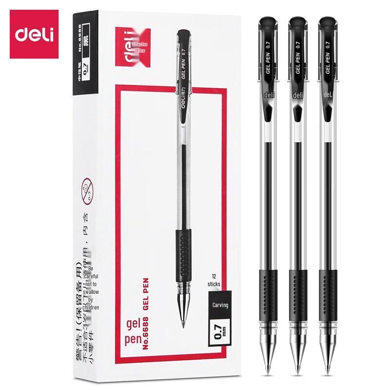 Deli 0.7mm Black Gel Pen (12-pack)