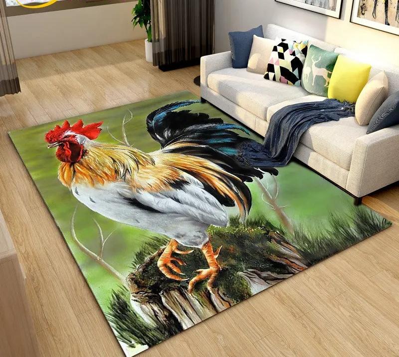 3D Rooster and Hen Chicken Carpet Bedroom Full Cover Living Room Rug Resistant To Dirt Easy To Maintain Soft Kitchen Decor Mat