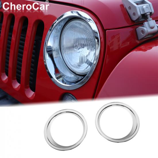 Chrome Headlight Bezels Cover Trim for 2007-2017 Jeep Wrangler JK JKU Unlimited