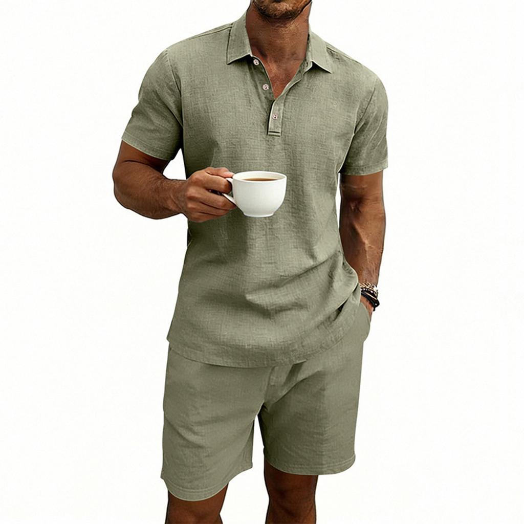 Men's Casual Loose Fit Large Size  Beach Short-sleeved Shirt And Shorts Set