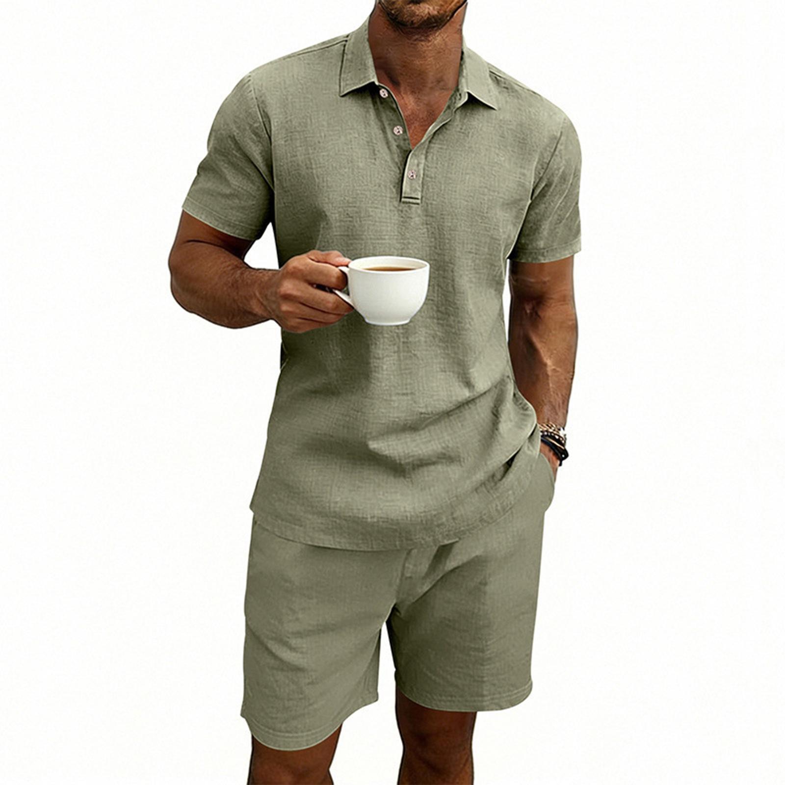 Men s Casual Loose Fit Large Size  Beach Short-sleeved Shirt And Shorts Set XXXL