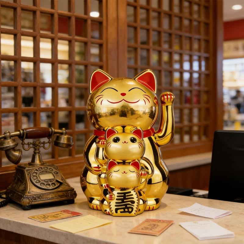 Lucky Cats Waving Arm Set Lovely Chinese Cats Solars Fortune Cats Statue Decorations for Front Desks,Business Openings