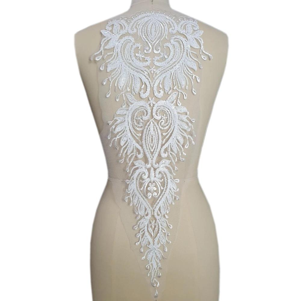 2 IN 1,Sequins Embroidery African Nigerian Fabric Diy Design Couture Clothes Costumes Patches Appliques For Sew On Wedding Dress