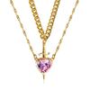 Layered Pendant Necklace Women With Pink Crystal Heart Dagger Charm Gold Or Plated Stainless Steel Chain
