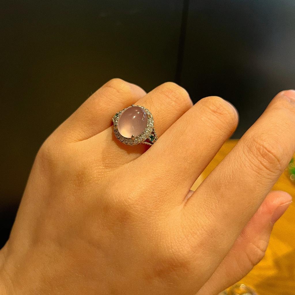 Jadeite White Ice Light, Natural White Chalcedony Ring, Agate Ring, Real Shot.