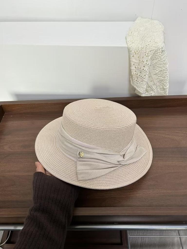 Eleganter Strohhut mit flachem Oberteil für Damen, Frühling und Sommer, hohe Qualität, Reise, vielseitig, Schleife, lässig, Shopping, Sonnenhut