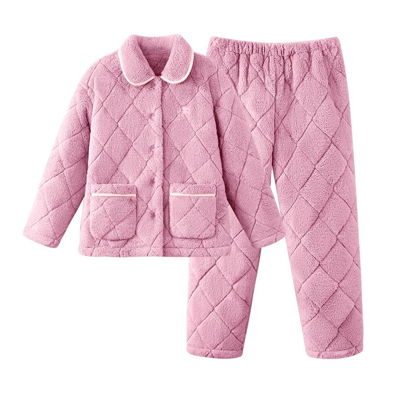 Ultra-Soft Coral Fleece Padded Winter Pajama Set L
