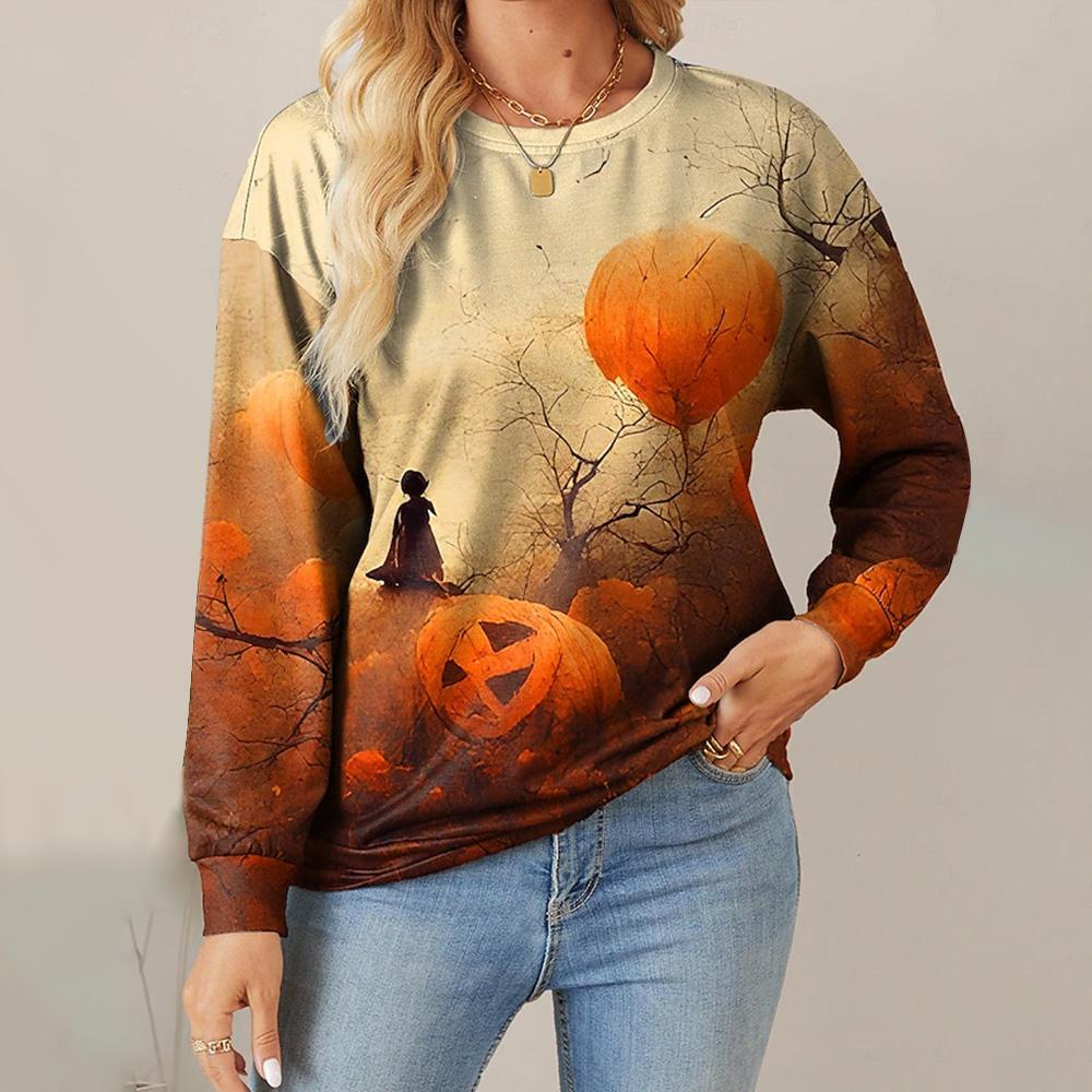Fashion New Women's Long-Sleeved Exquisite 3d Halloween Witch Print Long-Sleeved Sweatshirt Spring And Autumn Classic Clothing