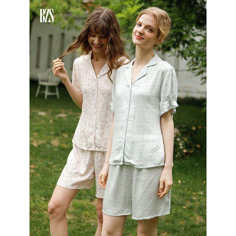2024 Summer Sexy Simple Short Sleeves Floral Print Thin Cotton Silk Home Wear Women's Shorts Suitable for Daily Wear Suit