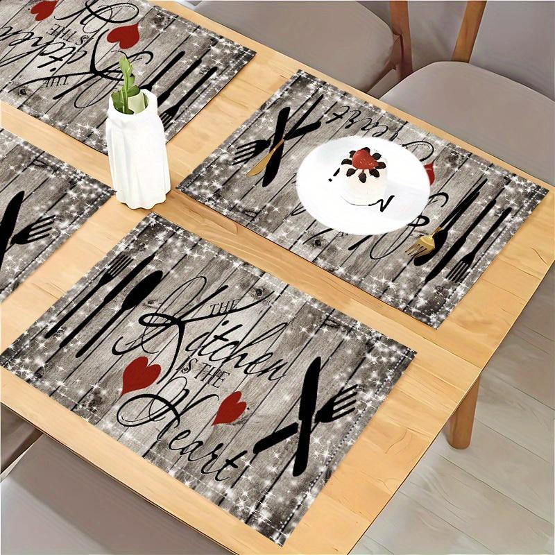 [Kitchen Decor Table Mat] 4pcs, Kitchen Decor And Accessories, Linen Table Fabric, Love Wood Kitchen Pattern Printed Table Mat, Perfect